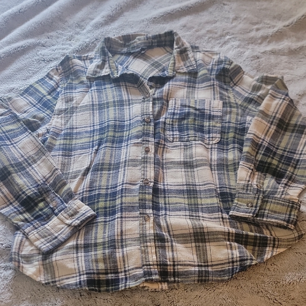 Love Tree Plaid Shirt in Blue, Green, and Cream